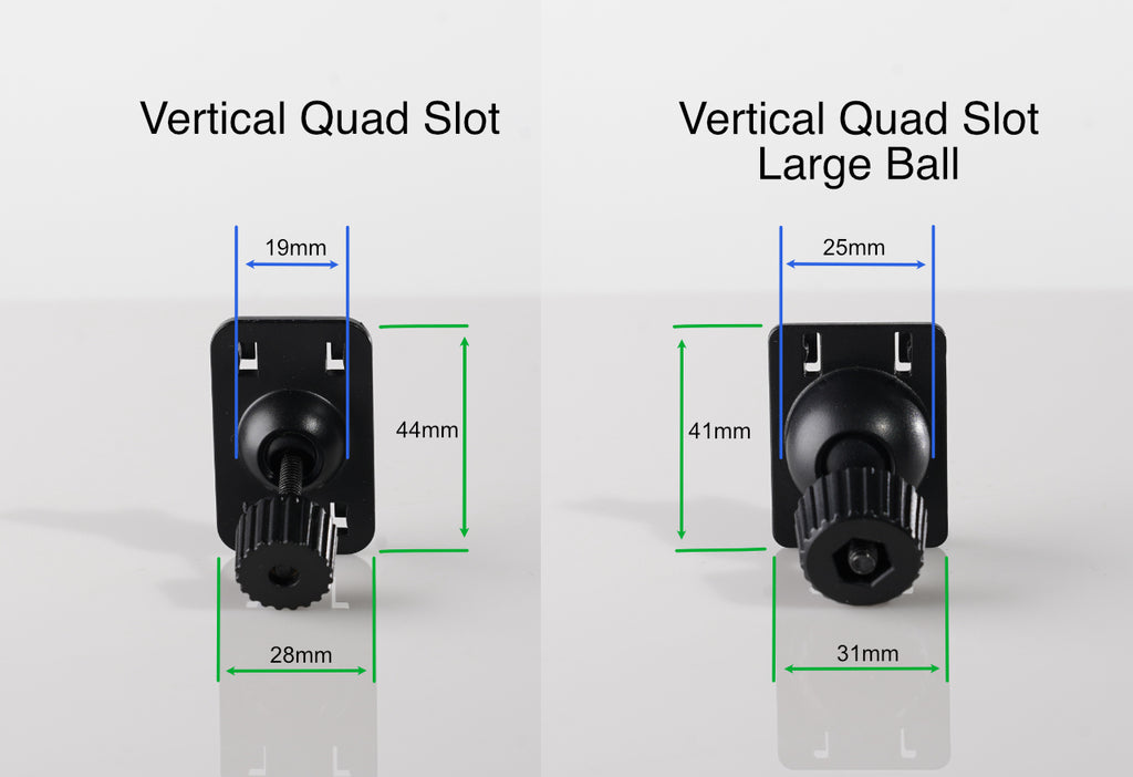 View of vertical slot mount variations with dimensions