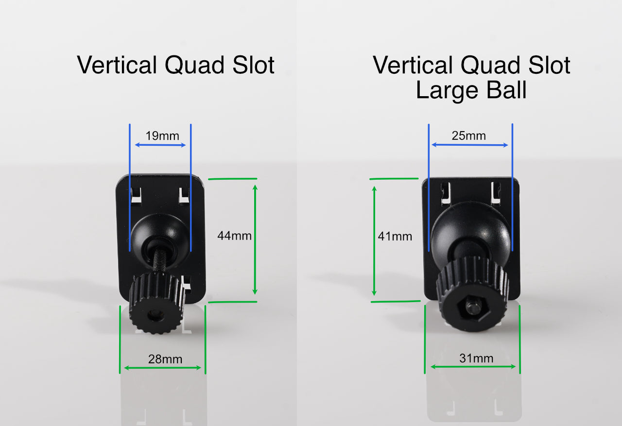 View of vertical slot mount variations with dimensions